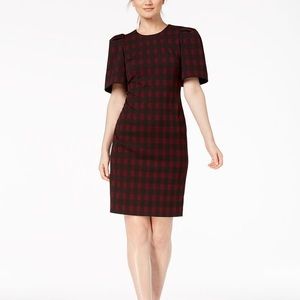 Calvin Klein checked Maroon shift dress with puff sleeves